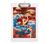 Japanese Koi Fish Ocean Acrylic Clipboards Decorative Clipboard A4 Standard Size Clip Board with Low Profile Metal Clip for Students, Women, Man 12.5 x 9 Inches