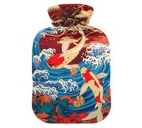 Japanese Koi Fish Ocean Hot Water Bottles with Soft Cover Hand Feet Warmer Hot Water Bag for Foot Bed Warmer Pain Relief