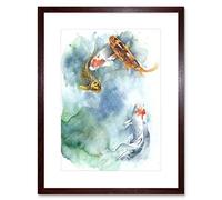 Japanese Koi Fish Pond Art Print Framed Poster Wall Decor 9x7 inch