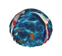 Japanese Koi Fish Printed Double-Layer Waterproof Shower Cap - Reusable Spa & Face Mask Bathing Hat for Travel, Home Care & Beauty Routine