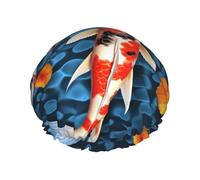 Japanese Koi Fish Printed Double-Layer Waterproof Shower Cap - Reusable Spa & Face Mask Bathing Hat for Travel, Home Care & Beauty Routine