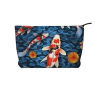 Japanese Koi Fish Prints Corduroy Makeup Bag for Women Girls, Spacious Travel Cosmetic Organiser for Make-up, Toiletries & Essentials