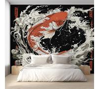 Japanese Koi Wallpaper for Living Room, Spray Asian Oriental Wall Mural for Bedroom, Non-Woven Photo Wallpaper Home Decor 450X315cm, Wall Decoration D22