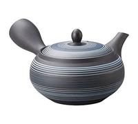 Japanese Kyusu Tokoname Handmade Clay Teapot 8.7 Fluid Onces Hakuyou Blue Color Lines Pattern L638 (Single Pack)