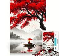 Japanese Lake Scene with Red Tree 1000 Pieces Puzzles for Adults Cognitive Train Indoor Play Pattern Build (38x26cm)