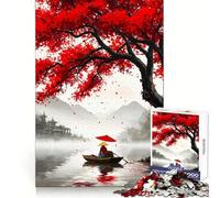 Japanese Lake Scene with Red Tree 1000 Pieces Puzzles for Adults Cognitive Train Indoor Play Pattern Build (38x26cm)