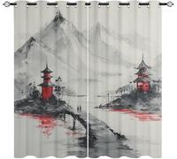 Japanese Landscape Architecture Blackout Privacy Curtain W 46" x L 54" (2 Panels) for Teens Playroom, Grey Opaque Eyelet Curtains Living Bedroom Decor, Thermal Insulated Anti-fade Drapes