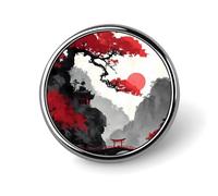 Japanese Landscape Architecture Round Pin Brooch Badge Button Stylish Aluminum Decorative for Clothes Backpacks Hats