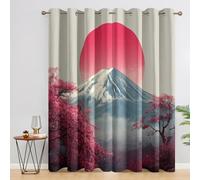 Japanese Landscape Blackout Curtains, 54 Drop, Mount Fuji Red Sun Cherry Blossom Printed Curtains for Living Room, Bedroom, Eyelet Drapes for Window Home Decor, 46x54 Inch 2 Panels (1G1-19)