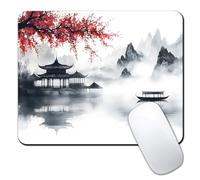 Japanese Landscape Custom Mouse Pad, Ultra-Smooth Textured Small Mousepad Design with Non-Slip Rubber Base, Aesthetic Painting Computer Mouse Pads for PC & Wireless Laptop Portable Size 9.5x7.9 Inch
