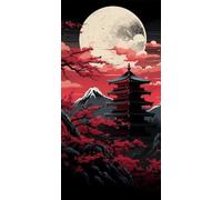 Japanese Landscape Diamond Art Kits Adults, DIY 5D Large Diamond Painting Tower Full Moon Full Drill Crystal Art Kits 39.4 x 78.7 Inch, Embroidery Cross Stitch Canvas for Home Wall Decor (RD835)