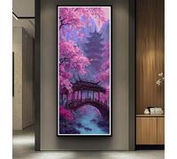Japanese Landscape Diamond Art Kits Adults Large 5D Tower Cherry Blossoms Diamond Painting Kits, DIY Crystal Art Craft Rhinestone Embroidery Cross Stitch for Adults 11.8x23.6 Inch/30x60 cm -LR1136
