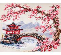 Japanese Landscape DIY Latch Hook Rug Kits for Adults,Cherry Blossom Branches,Tapestry Pre-Printed Patterns Carpet Needlework Crochet Yarns Latch Hooking Mat Cushion for Home Decor,80x160cm