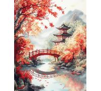Japanese Landscape Latch Hook Rug Kits for Adult,Autumn Park,DIY Rug Crochet Making Kits with Pre-Printed Canvas and Latch Hook Tool and Enough Yarn,55x75cm