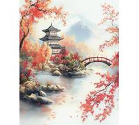 Japanese Landscape Latch Hook Rug Kits for Adults Beginners,Autumn Park,DIY Crochet Rug Making Kit with Printed Patterns Rug Making for Home Decoration Gifts,60x90cm