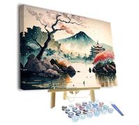 Japanese Landscape Paint by Numbers Mount Fuji Paint by Numbers Kit for Adults Japan Cherry Trees Watercolor Paint by Numbers Kits Easy Paint by Numbers for Beginners Art Crafts 16x20inch With Frame