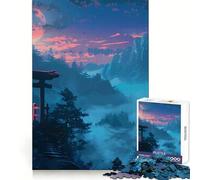 Japanese Landscape Tori 1000 Piece Jigsaw Puzzle for Teenagers DIY Fun Clear Tone Pattern Assemble Night Fun (38x26cm)