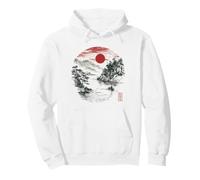 Japanese Landscape Vintage Lake Mountain Retro Sunset Art Pullover Hoodie