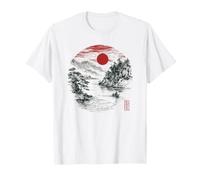 Japanese Landscape Vintage Lake Mountain Retro Sunset Art T-Shirt