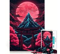 Japanese Landscape with Dark Neon Torii Gate 1000 Piece Jigsaws for Teenagers Brain Calisthen Stress Less Pattern Assemble Home Art (50x75cm)