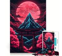 Japanese Landscape with Dark Neon Torii Gate 1000-piece Puzzle for Teenagers Clear Logic Snug Joint Fun Activity Christmas Surprise (38x26cm)