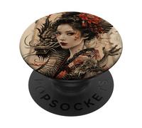 Japanese Landscape with Dragon and Geisha PopSockets Adhesive PopGrip