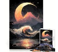 Japanese Landscape with Wave And Moon Jigsaw Puzzle for Adults 1000 Pieces Brain Think Snug Cut Real Challenge Unique Gift (50x75cm)