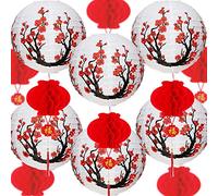 Japanese Lanterns Chinese New Year Lanterns Decoration Cherry Blossom Paper Sakura Lanterns Set of 16 for Home Decor Spring Festival Wedding