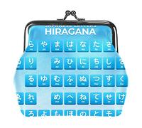 Japanese Letters Hiragana Alphabet Blue Coin Purse Vintage Pouch Buckle Clutch Bag Kiss-Lock Change Purse Clasp Closure Wallets for Women Girl