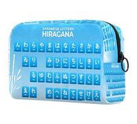 Japanese Letters Hiragana Alphabet Blue Cosmetic Bag for Women, Travel Toiletries Bags Large Makeup Handy Pouch Organiser Bag with Zipper