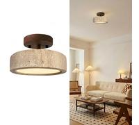 Japanese Light Fixture Semi Flush Mount Ceiling Light Natural Travertine Stone Shade Solid Wood Base Nordic Minimalist Ceiling Lamp for Hallway Entryway Kitchen Bedroom Living Room Lighting(A)