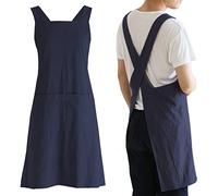 Japanese Linen Cross Back Kitchen Cooking Aprons for Men with Pockets for Baking Painting Gardening Cleaning Navy, Men's Navy, One size