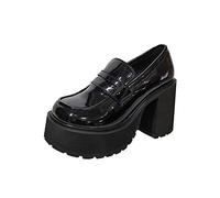 Japanese Lolita Chunky Platform Loafers Heel Patent Leather Slip On Casual Shoes Women Lady Office Shoes Black Heels-black,4.5