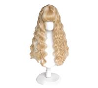 Japanese Lolita Wig Long Culry Wig with Bangs Synthetic Fiber Wigs for Women Kawaii Daily Party Wigs (Beige Golden)