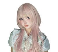Japanese Lolita Wig Pink Jellyfish Head Wigs Hime Cut Wig Straight Hair Synthetic Fiber Wigs for Women (Pink)