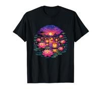 Japanese Lotus Pond Floating Lanterns Sunset T-Shirt