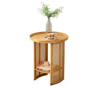 Japanese Low Floor Table 2Layer Rattan Coffee Table Raised Ed Design Perfect for Floor Seating & Sofa SideSize (Yellow 45x56cm/18x22in)