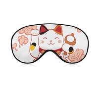 Japanese Lucky Cat Pink Sleep Mask Cherry Blossom Blindfold for Sleeping Elastic Blackout Eye Mask Cover for Full Night's Sleep Travel and Nap
