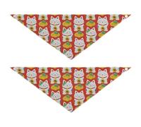 Japanese Lucky Cat Red Dog Bandanas Unique Shape Adjustable Fit Scarf Handkerchief Cute Pet Accessories for Dogs Cats L