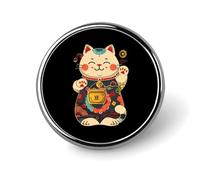 Japanese Lucky Cat Round Brooch Pin Lapel Pins Tie Suit Dress Accessories for Men Women Wedding Birthday