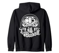 Japanese Lucky Charm Daruma Doll Traditional Tattoo Style Zip Hoodie