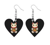 Japanese Lucky Cute Cat Printed Wooden Earrings for Women Trendy Lightweight Charms Pendant Jewelry Apricot Shaped