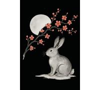 Japanese Lunar Rabbit Dot Grid Notebook with Red Sun: 120 Dot Grid Pages, 6x9, Minimalist Japanese Sumi-e Art Journal