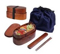 Japanese Lunch Box 2-Tier Natural Wooden Lunch Containers with Tableware & Storage Bag Portable for Women Men Adults Kids Korean Box Adult