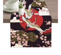 Japanese Luxury Cherry Bird Table Runner Linen Long Farmhouse Rustic TableRunner for Party Holiday Dining Room /Kitchen,13 x 70 Inches