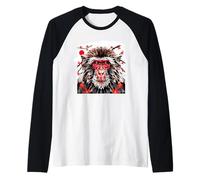 Japanese Macaque Japanese Monkey in Origami Style red face Raglan Baseball Tee
