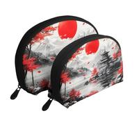 Japanese Mangrove and Sunshine Printed Makeup Bags 2-Piece Portable Shell Travel Toiletry Bag