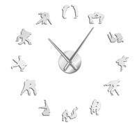 Japanese Martial Judo Players 3D DIY Frameless Wall Clock, Modern Mirror Numbers, Silent Stick-on Timepiece (Silver,27inch)