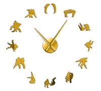 Japanese Martial Judo Players 3D DIY Frameless Wall Clock, Modern Mirror Numbers, Silent Stick-on Timepiece (Gold,27inch)