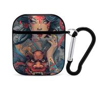 Japanese Mask And Geisha Funny Case Cover Compatible for AirPods 1 & 2 Earbuds Protective Hard Cover with Keychain